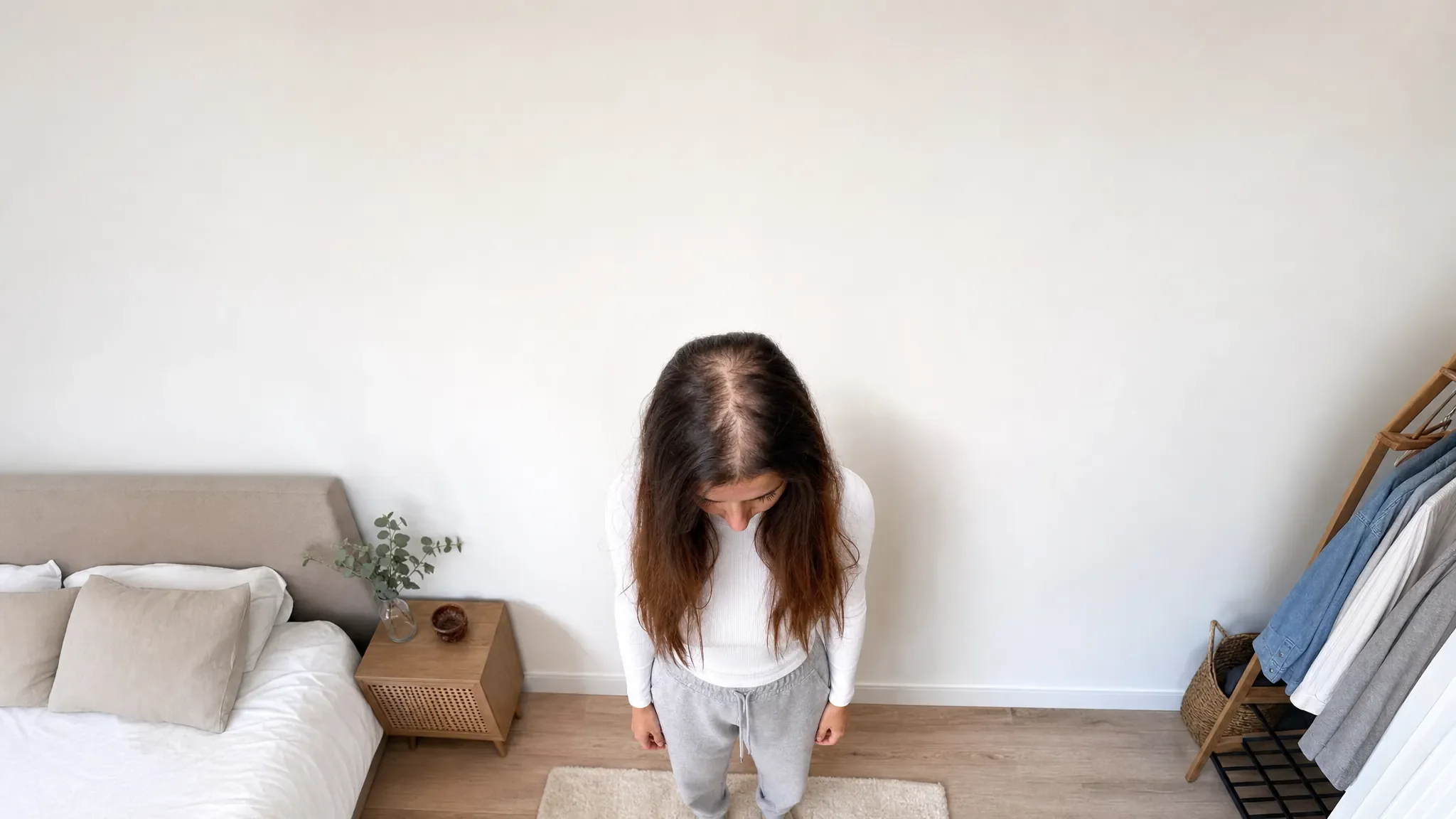 Recreación fotográfica: la densidad del cabello el día 1 del tratamiento capilar