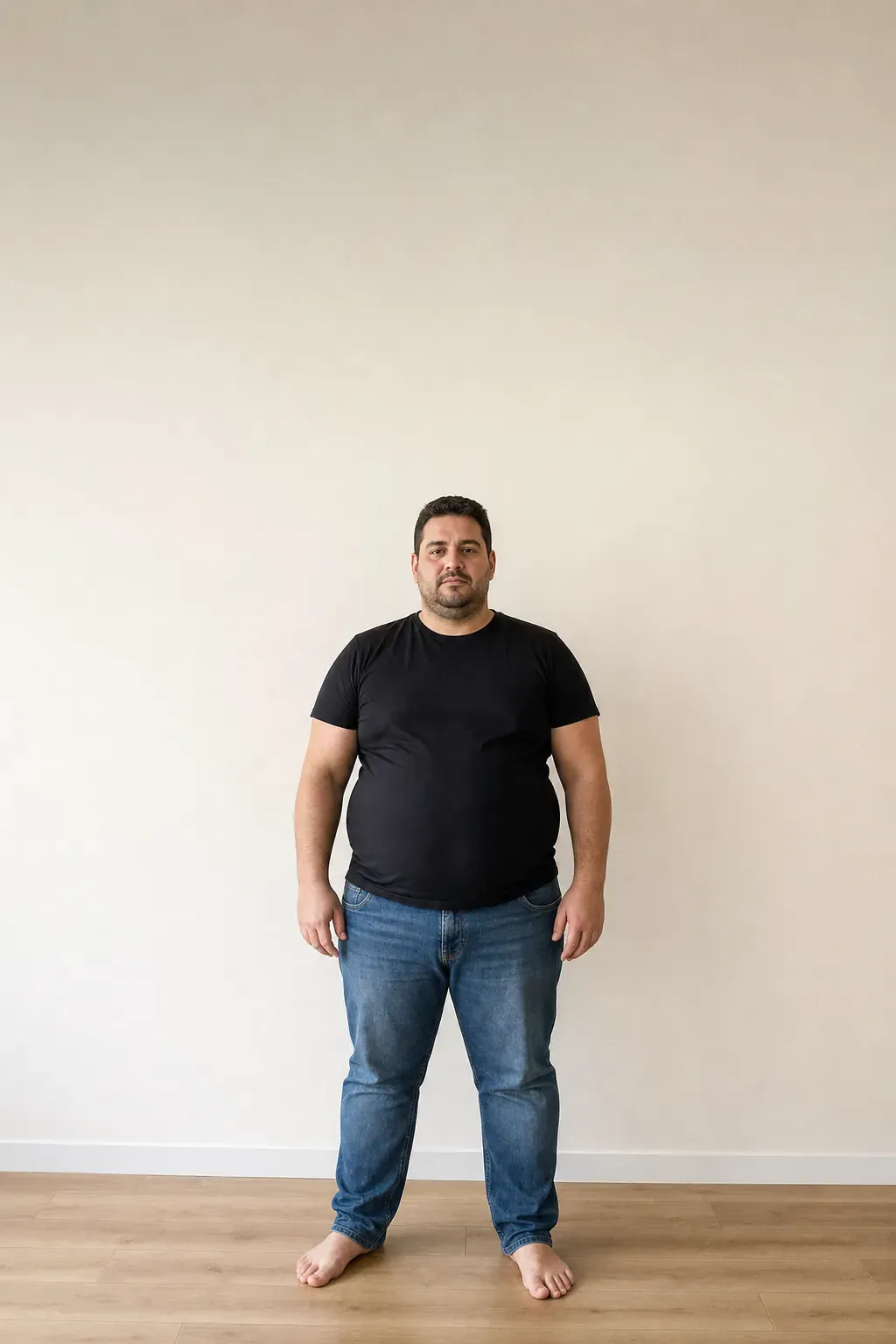 Recreación fotográfica: el cuerpo el día 1 del programa de control de peso